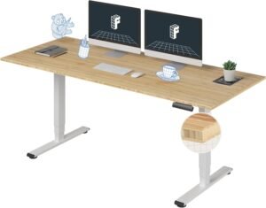 FLEXISPOT E6 Essential Bamboo 3 Stages Dual Motor 72x30 Inch FLEXISPOT E6 Essential Bamboo 3 Stages Dual Motor 72x30 Inch Electric Height Adjustable Standing Whole-Piece Board Desk Sit Stand Up Desk (White Frame + Bamboo Desktop)