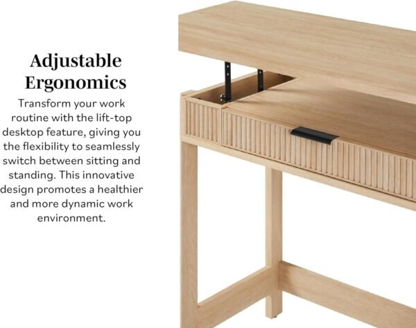 71mK7JVNycL._AC_SL1500_.jpg WALKER EDISON Transitional Style Furniture, Reeded Detail, Lift-Top Desk with Drawer and Storage Cubby, Sitting to Standing Desk, Soft Self-Close Desktop, 38”W x 16.75”D x 30”H, Coastal Oak