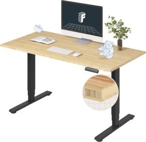 FLEXISPOT E6 Essential Bamboo 3 Stages Dual Motor 55x28 Inch FLEXISPOT E6 Essential Bamboo 3 Stages Dual Motor 55x28 Inch Electric Height Adjustable Standing Whole-Piece Board Desk Sit Stand Up Desk (Black Frame + Bamboo Desktop)