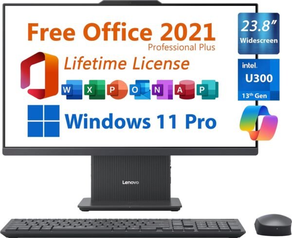 Lenovo All-in-One AIO Desktop, 23.8" FHD, Free Microsoft Office, Copilot Lenovo All-in-One AIO Desktop, 23.8" FHD, Free Microsoft Office, Copilot AI Chat, 13th Gen Intel 5-Core U300 4.4GHz, 16GB DDR5, 1TB SSD, Ethernet, USB-C, WiFi-6, Wireless KB&Mouse, Windows 11 Pro