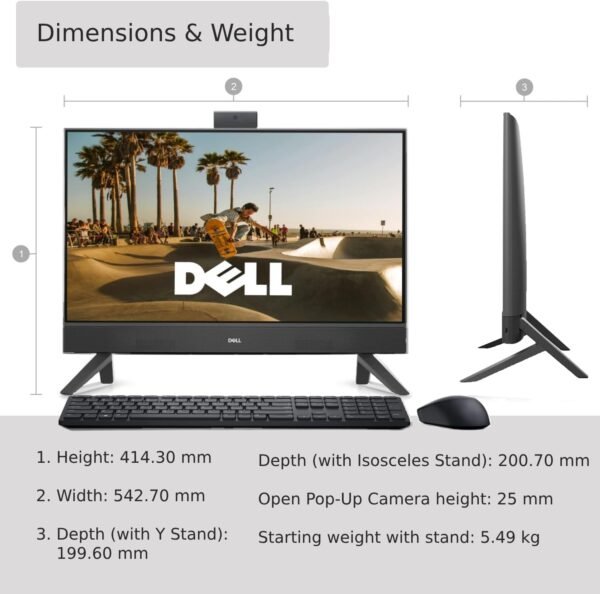 Dell 2025 Inspiron All-in-One Desktop Computer, 24" LED Low Blue Light Display, 7000 Series Ryzen 7330U, Ultra-Quiet Design, 32GB RAM, 1TB PCIe SSD, Wi-Fi 6, HDMI, Wireless KB & Mouse, Windows 11