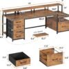 SEDETA Home Office Desk with File Drawer & Power Outlet, 75'' Large Computer Desk with 5 Drawer, Storage Shelves, Monitor Shelf and Led Lights, 23.6" W Desktop Gaming Desk, Rustic Brown