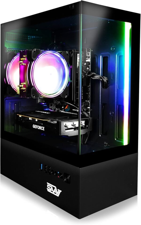 SAAV X1 Prebuilt Gaming PC Desktop with i5 3.4GHz CPU, 16GB RAM, GEFORCE GTX 750 GDDR5 GPU, 512GB NVME, WiFi 6, Bluetooth, Win 10, Mouse Keyboard, PC Gaming Computer Desktop, 1-Year Warranty