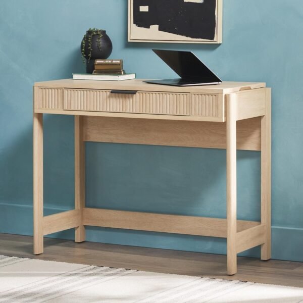 81pktSiWrL._AC_SL1500_.jpg WALKER EDISON Transitional Style Furniture, Reeded Detail, Lift-Top Desk with Drawer and Storage Cubby, Sitting to Standing Desk, Soft Self-Close Desktop, 38”W x 16.75”D x 30”H, Coastal Oak