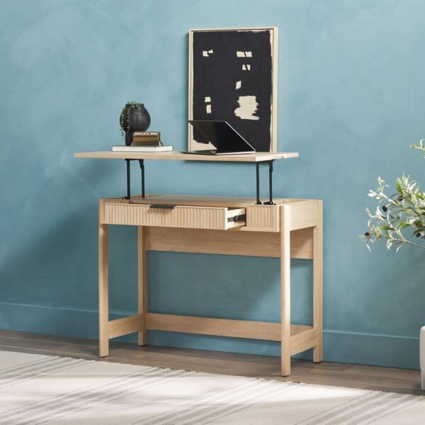 813-3VUIeYL._AC_SL1500_.jpg WALKER EDISON Transitional Style Furniture, Reeded Detail, Lift-Top Desk with Drawer and Storage Cubby, Sitting to Standing Desk, Soft Self-Close Desktop, 38”W x 16.75”D x 30”H, Coastal Oak