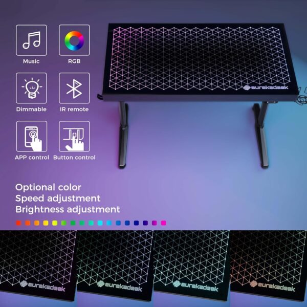 81FqJHGvJtL._AC_SL1500_.jpg EUREKA ERGONOMIC RGB LED Gaming Desk, Music Sync Lights Up Tempered Glass Desktop, 43" GTG I43 Home Office Computer Table W Controller Rack 4 USB Charging Ports, APP Control