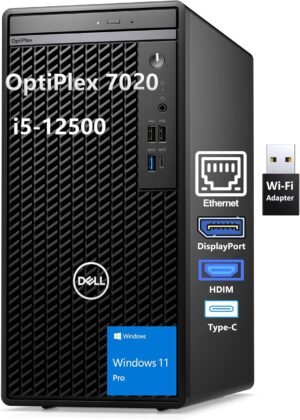 Dell OptiPlex 7020 Desktop, 7000 Tower PC Computers, Intel 6-Core i5-12500 (Beat i7-11700), 32GB DDR5 RAM, 1TB PCIe SSD, DVDRW, WiFi Adapter, RJ-45, Type-C, HDMI, DisplayPort, Windows 11 Pro