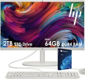 HP All-in-One Desktop PC| 24GB RAM| 512GB PCIe SSD| 22" Full HD Display, Anti-Glare| Intel Dual-core Processor| KB&Mouse| HDMI, USB-C, Wi-Fi 6| Windows 11 | Cashmere White| For Business & Personal Use