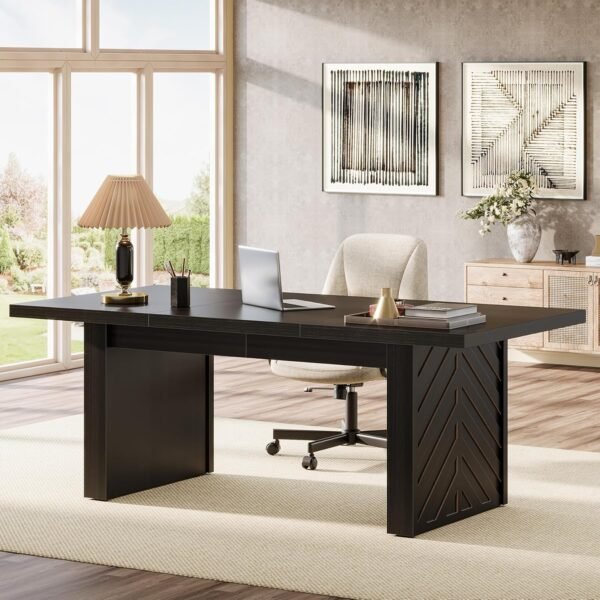 Tribesigns 70.9-Inch Wood Executive Desk, Large Office Desk Workstation with Spacious Desktop, Computer Table Conference Table for Office Black