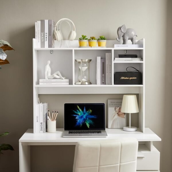 81bYS0XQoRL._AC_SL1500_.jpg Desktop Bookshelf, Wooden Desk Storage Hutch with 6 Shelves for Computer Desk, 3-Tier Desktop Display Organizer Rack for Office Home (White)