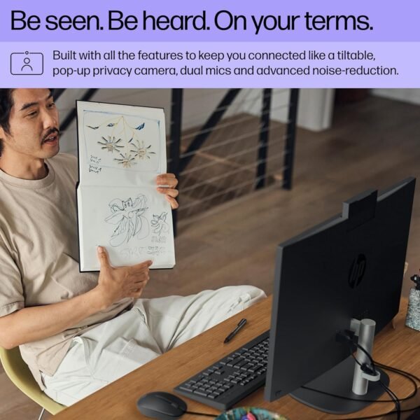 HP 24 inch All-in-One Desktop PC, FHD Display, Intel Core i5-1334U, 8 GB RAM, 256 GB SSD, Intel UHD Graphics, Windows 11 Home, Jet Black, 24-cr0320 (2024)