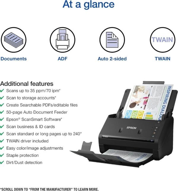 81iog7P-KzL._AC_SL1500_.jpg Epson Workforce ES-400 II Color Duplex Desktop Document Scanner for PC and Mac, with Auto Document Feeder (ADF) and Image Adjustment Tools, ES-400 II