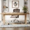 Tribesigns 63 Inches Computer Desk, Rectangular Writing Table with Solid Wood Legs and Thickened Desktop for Work Study, Modern Simple Executive Desk Workstation for Home Office (Walnut)