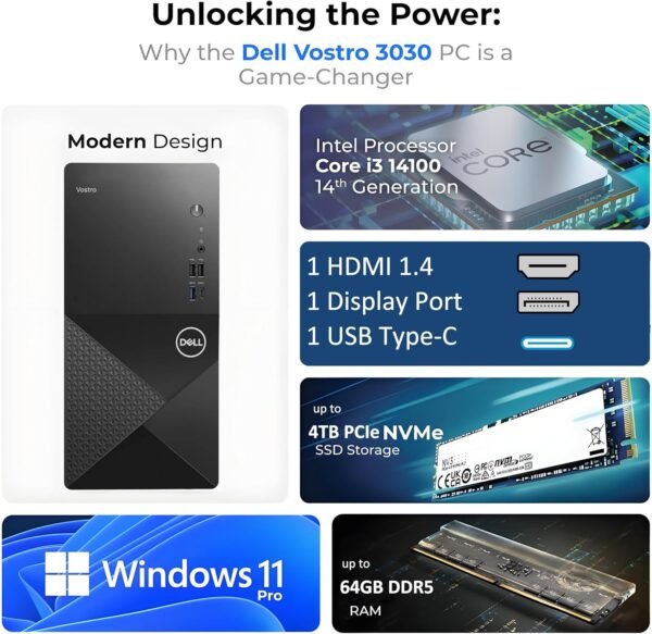 81luL6SFjgL._AC_SL1500_.jpg Dell Desktop Computers Tower PC for Home Business Student, 14th Gen Intel Core i3-14100 (Beat i5-12400), 64GB DDR5 RAM, 2TB PCIe SSD, WiFi 6, Bluetooth, Keyboard and Mouse, Windows 11 Pro