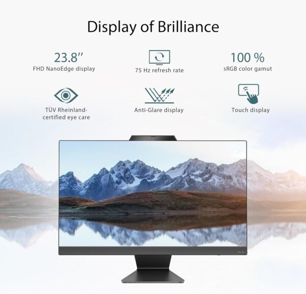 ASUS M3402 All-in-One, 23.8” FHD Touch Display, AMD Ryzen™ 5 7520U Processor, 16GB RAM, 512GB SSD, Windows 11 Home, Kensington Lock, Black, M3402WFA-PB504T