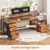 SEDETA Home Office Desk with File Drawer & Power Outlet, 75'' Large Computer Desk with 5 Drawer, Storage Shelves, Monitor Shelf and Led Lights, 23.6" W Desktop Gaming Desk, Rustic Brown