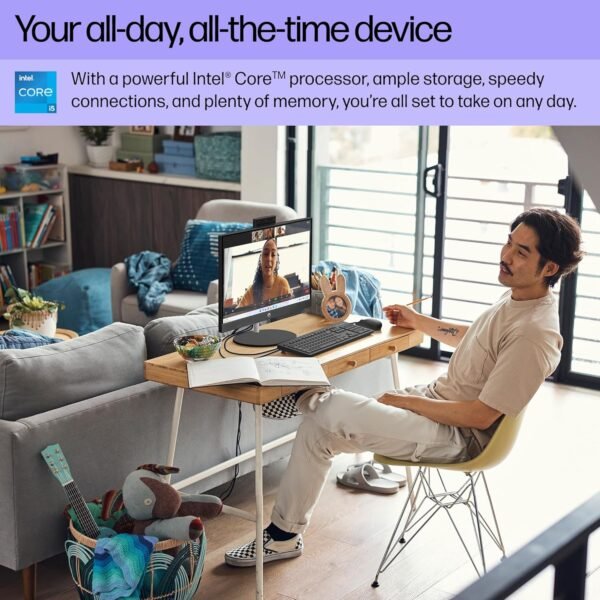 HP 24 inch All-in-One Desktop PC, FHD Display, Intel Core i5-1334U, 8 GB RAM, 256 GB SSD, Intel UHD Graphics, Windows 11 Home, Jet Black, 24-cr0320 (2024)