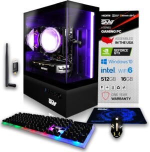 SAAV X1 Prebuilt Gaming PC Desktop with i5 3.4GHz CPU, 16GB RAM, GEFORCE GTX 750 GDDR5 GPU, 512GB NVME, WiFi 6, Bluetooth, Win 10, Mouse Keyboard, PC Gaming Computer Desktop, 1-Year Warranty