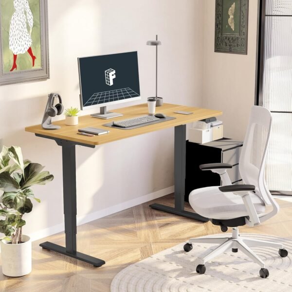 81yQPWX7BpL._AC_SL1500_.jpg FLEXISPOT E6 Essential 3 Stages Dual Motor Electric Standing Desk 55x28 Inch Whole-Piece Board Height Adjustable Electric Sit Stand Desk(Black Frame + Maple Desktop, 2 Packages)