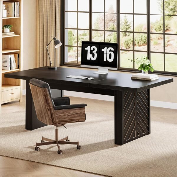 Tribesigns 70.9-Inch Wood Executive Desk, Large Office Desk Workstation with Spacious Desktop, Computer Table Conference Table for Office Black