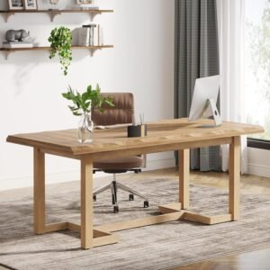 Tribesigns 63 Inches Computer Desk, Rectangular Writing Table with Solid Wood Legs and Thickened Desktop for Work Study, Modern Simple Executive Desk Workstation for Home Office (Walnut)