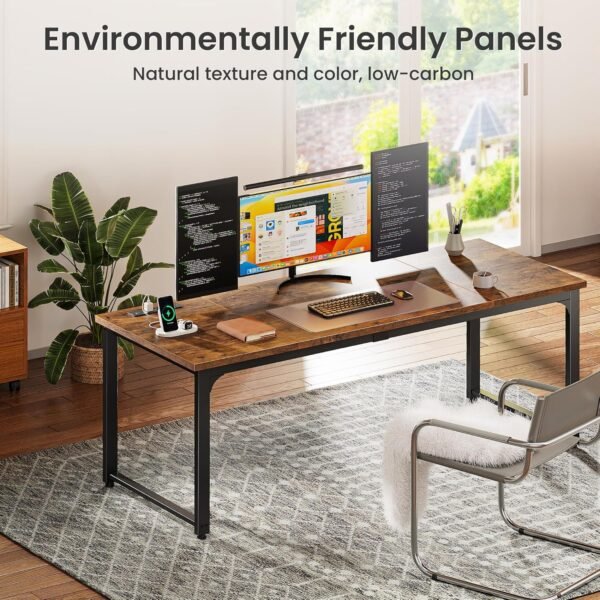 Huuger 63 x 24 inch Desk with Power Outlets & USB-C, Deeper & Thicker Desktop, Robust Metal Tubes, Computer Desk, Heavy Duty Office Desk, Work Gaming Desk, for Home Office, Rustic Brown