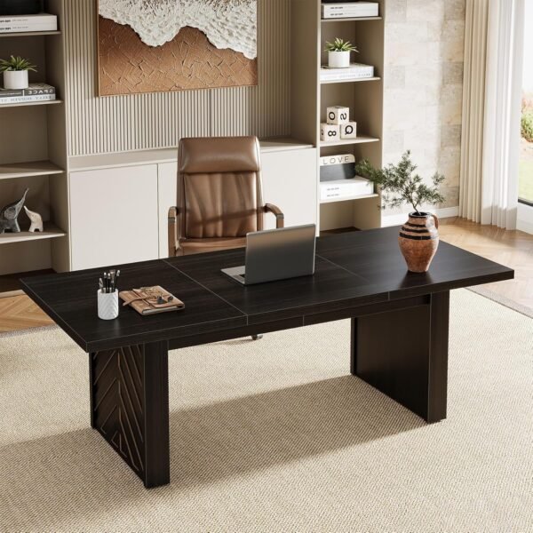 Tribesigns 70.9-Inch Wood Executive Desk, Large Office Desk Workstation with Spacious Desktop, Computer Table Conference Table for Office Black