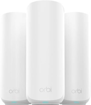 NETGEAR Orbi 370 Series Dual-Band WiFi 7 Mesh Network System NETGEAR Orbi 370 Series Dual-Band WiFi 7 Mesh Network System for Home (RBE373) – Wireless Router + 2 Extenders, Security Features, 5 Gbps, Covers 6,000 sq.ft., 70 Devices, 2.5GB Internet Port, BE5000