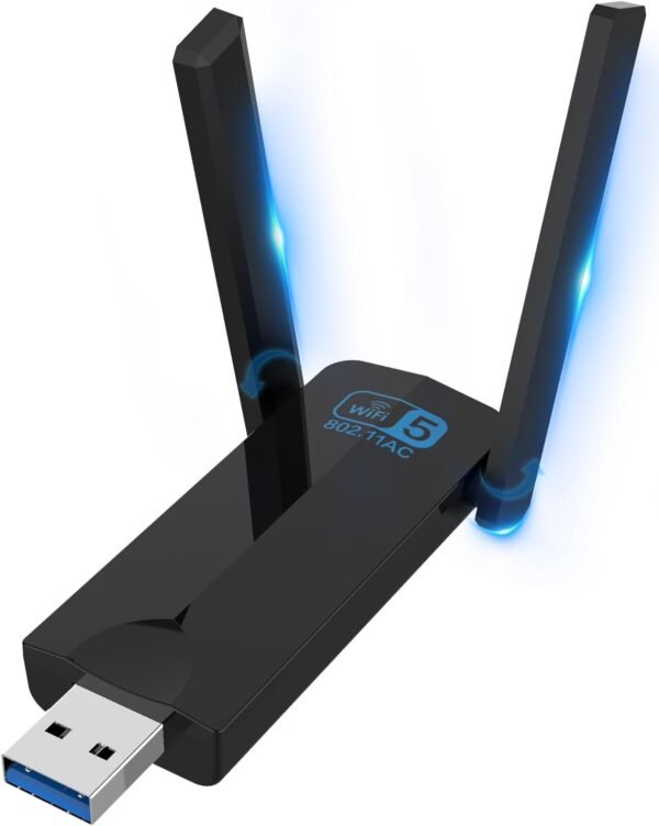Wireless USB 3.0 WiFi Adapter for Desktop PC, AC 1300Mbps Wireless USB 3.0 WiFi Adapter for Desktop PC, AC 1300Mbps USB WiFi Dual-Band Network Adapter for PC with 400Mbps/2.4G 867Mbps/5G,Dual 5Dbi Antennas, Wireless WiFi Dongle for Windows11/10/8/7/Vista/XP