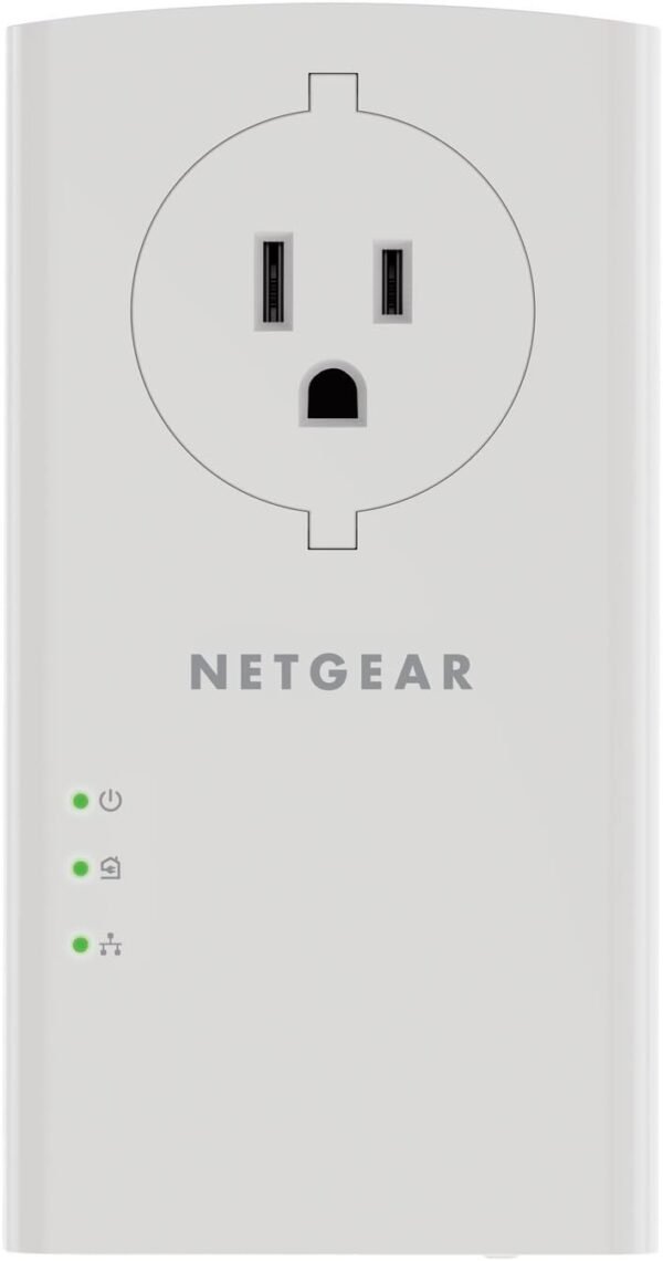 518dgsP98eL._AC_SL1350_.jpg NETGEAR Powerline Adapter Kit, 2000 Mbps Wall-Plug, 2 Gigabit Ethernet Ports with Passthrough + Extra Outlet (PLP2000-100PAS)