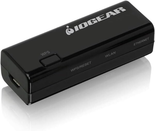 51EnF5dm27L._AC_SL1500_.jpg IOGEAR Universal Ethernet to Wi-Fi N Adapter - Speeds of up to 300Mbps on 2.4GHz - Push-button Wi-Fi Protected Setup (WPS) - Supports WEP, WPA, WPA2, TKIP and AES encryption - GWU637