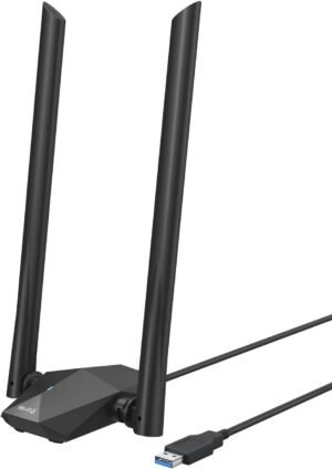 BrosTrend USB WiFi 6 Adapter AX1800 Long Range WiFi USB Adapter for PC Laptop Desktop 5GHz/1201Mbps + 2.4GHz/574Mbps Wireless WiFi Dongle USB3.0 with 2x High Gain Wi-Fi Antennas for Windows 11/10 ONLY