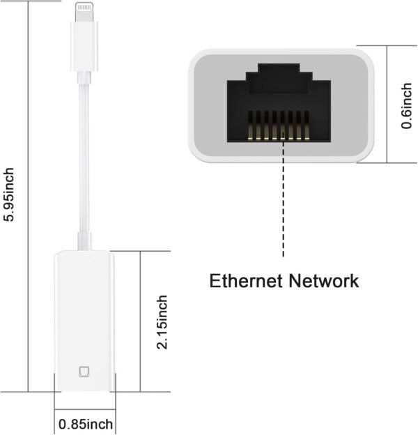 Lightning to Ethernet Adapter, [MFi Certified] Lightning to RJ45 Ethernet LAN Network with Connector Compatible with iPhone 14/13/12/11/iPad/iPod Models,Supports 100Mbps High Speed,Plug and Play