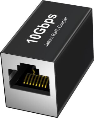 Jadaol RJ45 Coupler 10Gbps, Premium Gold Plated Shielded Ethernet Extender Jadaol RJ45 Coupler 10Gbps, Premium Gold Plated Shielded Ethernet Extender with PoE Support, 328ft Long Distance Extend, Ethernet Coupler Female to Female for Cat8 Cat7 Cat6a Cat6 Cable, 1 Pack Black