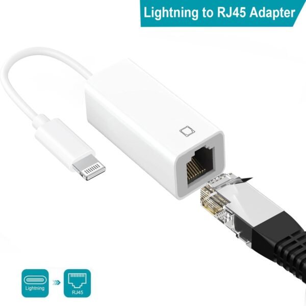 Lightning to Ethernet Adapter, [MFi Certified] Lightning to RJ45 Ethernet LAN Network with Connector Compatible with iPhone 14/13/12/11/iPad/iPod Models,Supports 100Mbps High Speed,Plug and Play