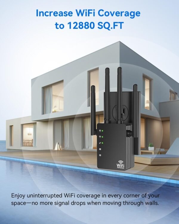 WiFi Extender Signal Booster for Home, WiFi Extender, Long Range up to 12880 Sq Ft and 105 Devices, Internet Extender WiFi Booster, WiFi Repeater with Ethernet Port, Signal Booster(Black)