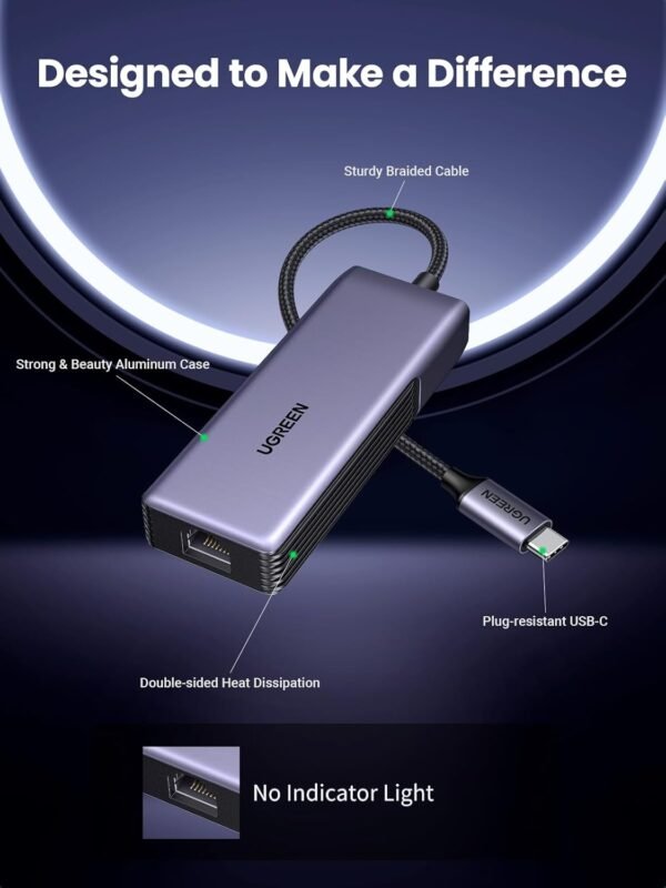 61-dcfhfxyL._AC_SL1500_.jpg UGREEN USB C to Ethernet Adapter 5Gb, Ethernet Adapter for Laptop, Aluminum with Thermal Design, Type C (Thunderbolt 5/4/3 Compatible) to RJ45 Network LAN Internet, Compatible for MacBook Air/Pro, XPS