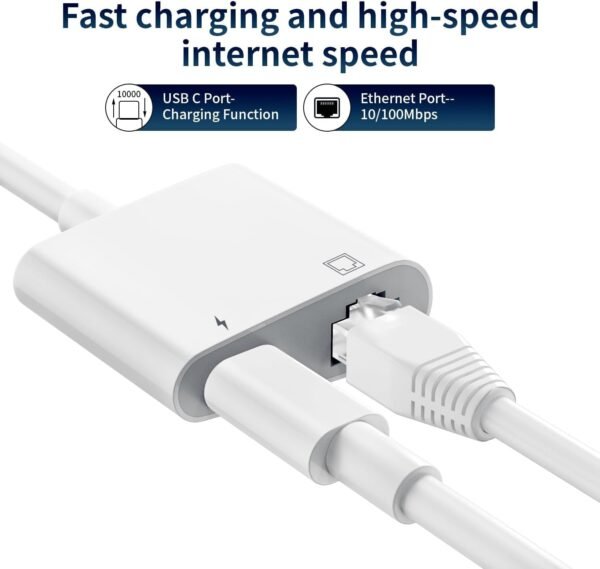 612KBbF2pIL._AC_SL1500_.jpg USB C to Ethernet Adapter, 2 in 1 RJ45 Ethernet LAN Network Adapter with 60W USB Type C Charge Port Compatible with iPhone 16/15 Tablet/Laptop and USB C Devices,Supports 10/100Mbps