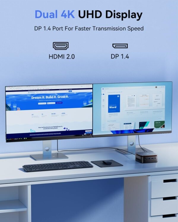 61DBQgdSmnL._AC_SL1500_.jpg KAMRUI Essenx E1 Mini PC, 16GB DDR4 RAM 512GB M.2 SSD, Mini Computer Twin Lake N150 (Beat N100/N95,up to 3.6GHz), Desktop Computer Dual 4K, Ethernet, WiFi, Bluetooth for Business, Office, Home