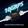 Jadaol RJ45 Coupler 10Gbps, Premium Gold Plated Shielded Ethernet Extender with PoE Support, 328ft Long Distance Extend, Ethernet Coupler Female to Female for Cat8 Cat7 Cat6a Cat6 Cable, 1 Pack Black
