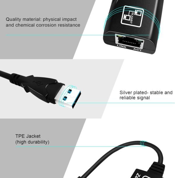 USB Ethernet Adapter USB 3.0 [AX88179] to 10/100/1000 Fast LAN Wired Network (MacBook, Chromebook, Win 10, Compatible for Nintendo Switch,...) for Online Meeting, Games.