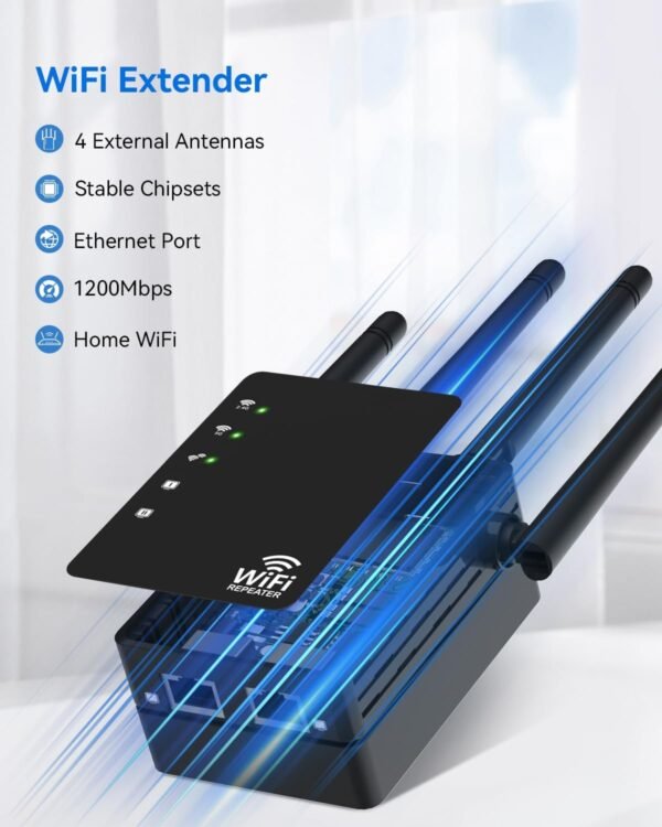 WiFi Extender Signal Booster for Home, WiFi Extender, Long Range up to 12880 Sq Ft and 105 Devices, Internet Extender WiFi Booster, WiFi Repeater with Ethernet Port, Signal Booster(Black)