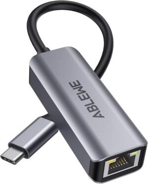 USB C to Ethernet Adapter, ABLEWE Type-C to RJ45 Gigabit USB C to Ethernet Adapter, ABLEWE Type-C to RJ45 Gigabit Ethernet Adapter, Thunderbolt 3 to RJ45 LAN Network Adapter Compatible for MacBook Pro 2017 and More, MacBook Air, Dell XPS, iPad Pro (Grey)