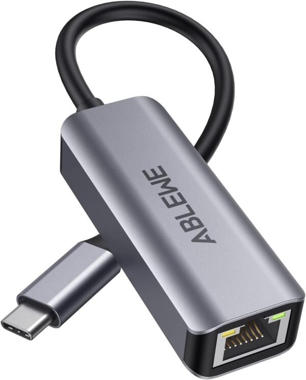 USB C to Ethernet Adapter, ABLEWE Type-C to RJ45 Gigabit USB C to Ethernet Adapter, ABLEWE Type-C to RJ45 Gigabit Ethernet Adapter, Thunderbolt 3 to RJ45 LAN Network Adapter Compatible for MacBook Pro 2017 and More, MacBook Air, Dell XPS, iPad Pro (Grey)