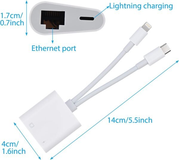 61Qa3VjA93L._AC_SL1500_.jpg Lightning and USB C to Ethernet Adapter,2 in 1 RJ45 Ethernet LAN Network Adapter with Charge Port Compatible with iPhone/iPad/iPod/Samsung and More,Supports 100Mbps Plug and Play