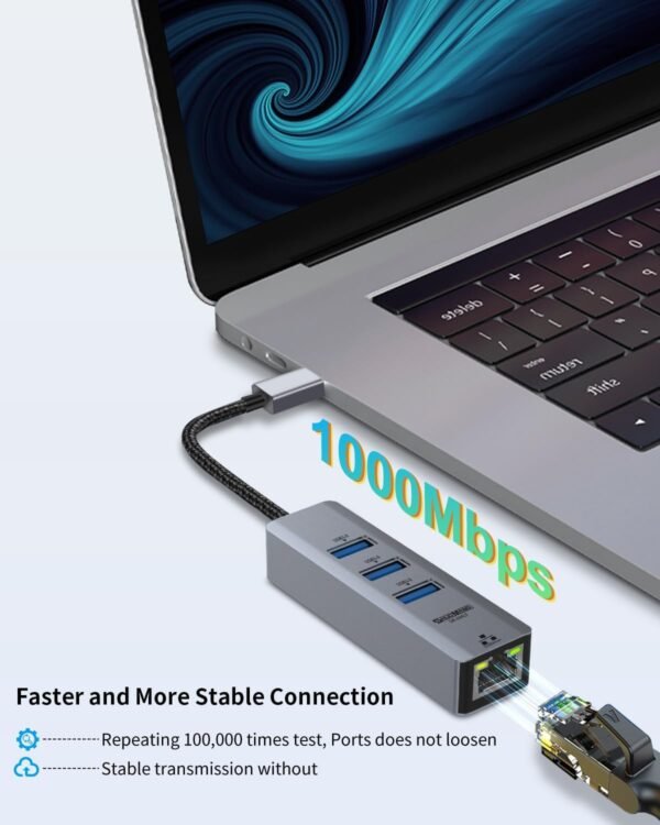 61Wbs1rYpEL._AC_SL1500_.jpg USB to Ethernet Adapter for Laptop, 4-in-1 USB3.0 to RJ45 Hub, 3*USB 3.0, Gigabit 10/100/1000Mbps, Support for MacBook, Surface Pro, Windows, Linux, Chromebook and More