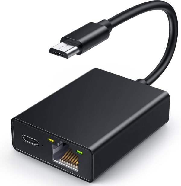 Ethernet Adapter for Fire TV Stick, Electop Micro USB to Ethernet Adapter for Fire TV Stick, Electop Micro USB to RJ45 Ethernet Network Adapter Compatible with 4K Fire Stick,Chromecast Google Home Mini and More Streaming TV Sticks(Adhesive Tape Included)
