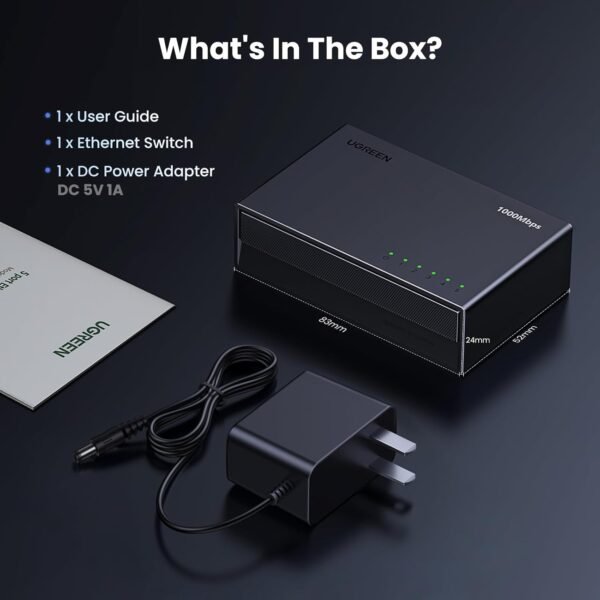 61XeLx3HFmL._AC_SL1500_.jpg UGREEN Ethernet Switch, 5 Port Gigabit Ethernet Splitter, Plug & Play, Wall Mount & Desktop Network Switch Hub, Unmanaged, Compact, with LED, Fanless Quiet, for Internet Cable, Laptop, Router, NAS