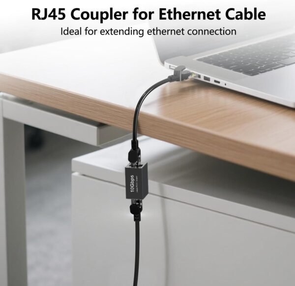 Jadaol RJ45 Coupler 10Gbps, Premium Gold Plated Shielded Ethernet Extender with PoE Support, 328ft Long Distance Extend, Ethernet Coupler Female to Female for Cat8 Cat7 Cat6a Cat6 Cable, 1 Pack Black