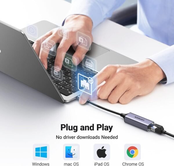 61eBOsSdXxL._AC_SL1500_.jpg UGREEN USB C to Ethernet Adapter, Plug and Play 1Gbps Ethernet Adapter, Aluminum Case, (Thunderbolt 4/3 Compatible) to RJ45 Network Dongle, Compatible for MacBook Pro/Air, iPhone 16 Pro/Max, iPad, XPS